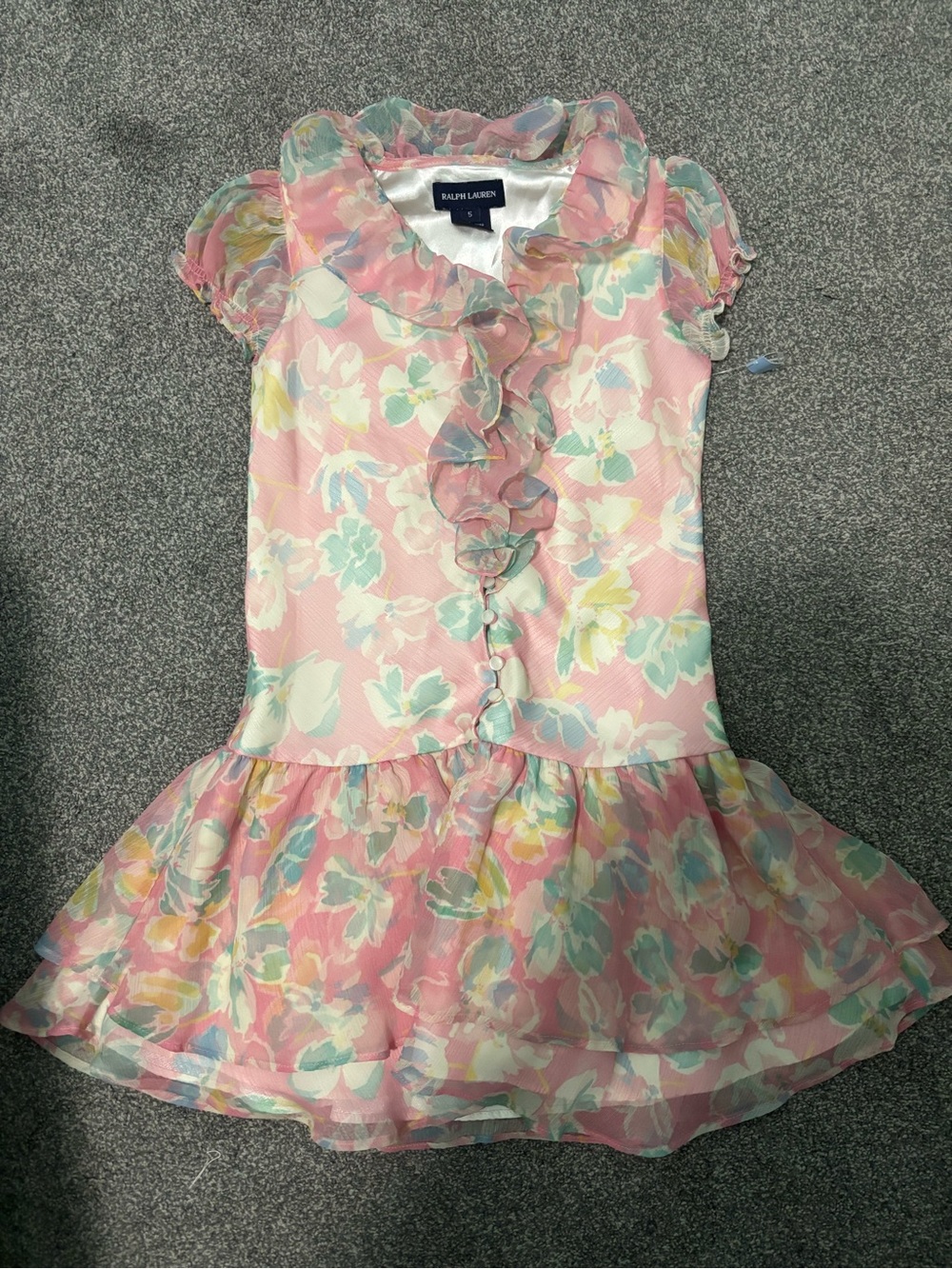 Ralph Lauren Pastel Floral Ruffle-Front Dress